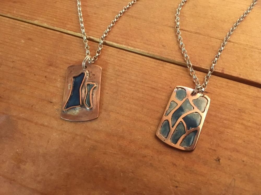 Copper prototype of dog tag pendant necklace