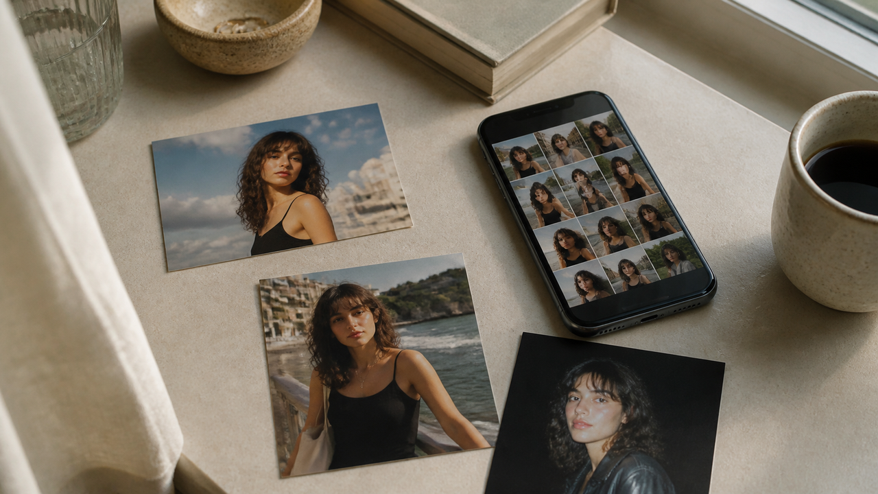 Aesthetic camera app showing post-ready portrait photos with natural filters and minimal editing