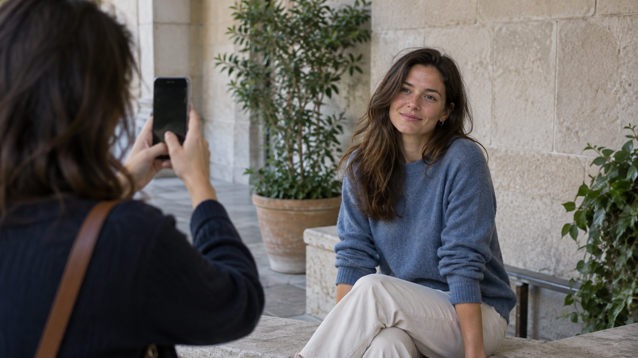 A natural iPhone portrait keeps the person recognizable by relying on soft light, sensible distance, and restrained styling.