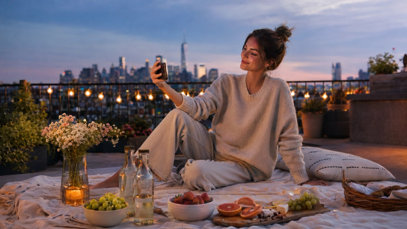 How to Capture Naturally Cinematic Rooftop Picnic Photos with AI Camera Apps