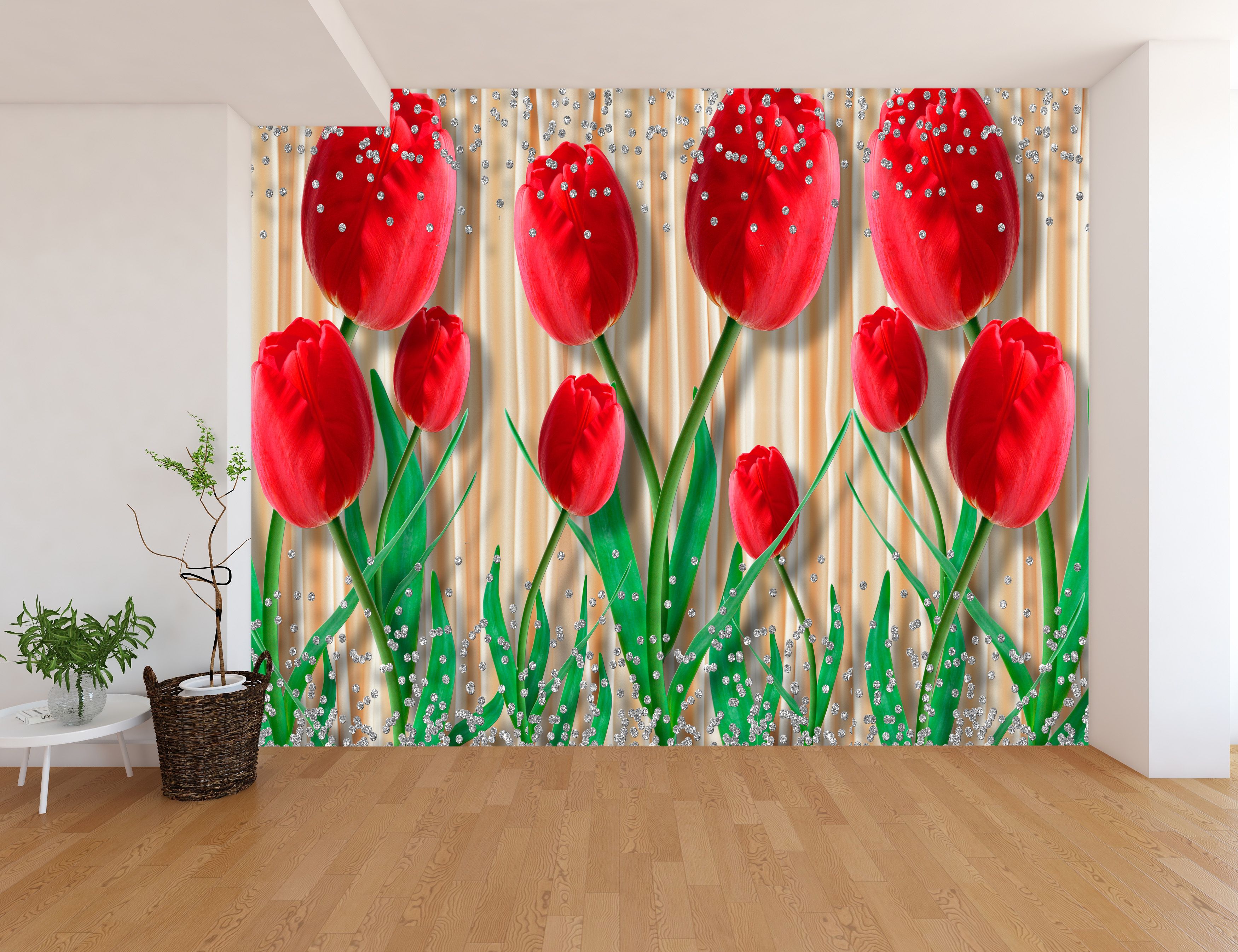 Picture of CW0009 Red Flower 3D Effect Greenry 5D, 6D, 7D  Exclusive Wallpaper