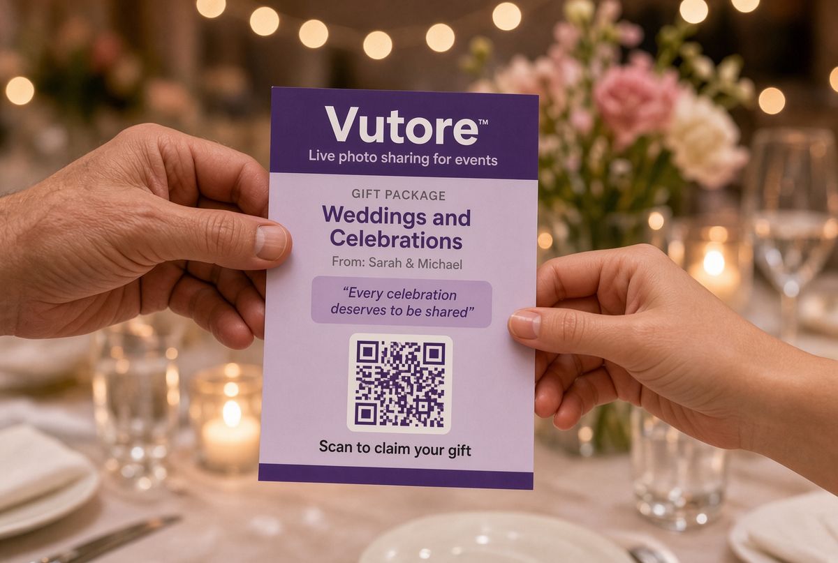 A printed QR gift card being handed to someone at a party