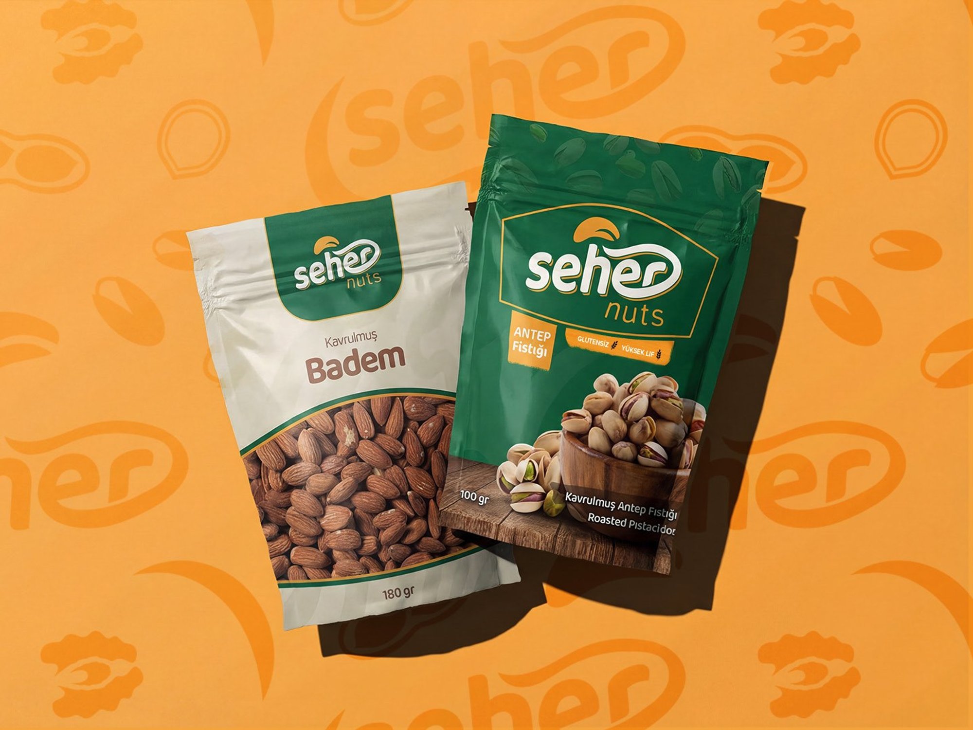 Seher Nuts badem ve Antep fıstığı ambalajları