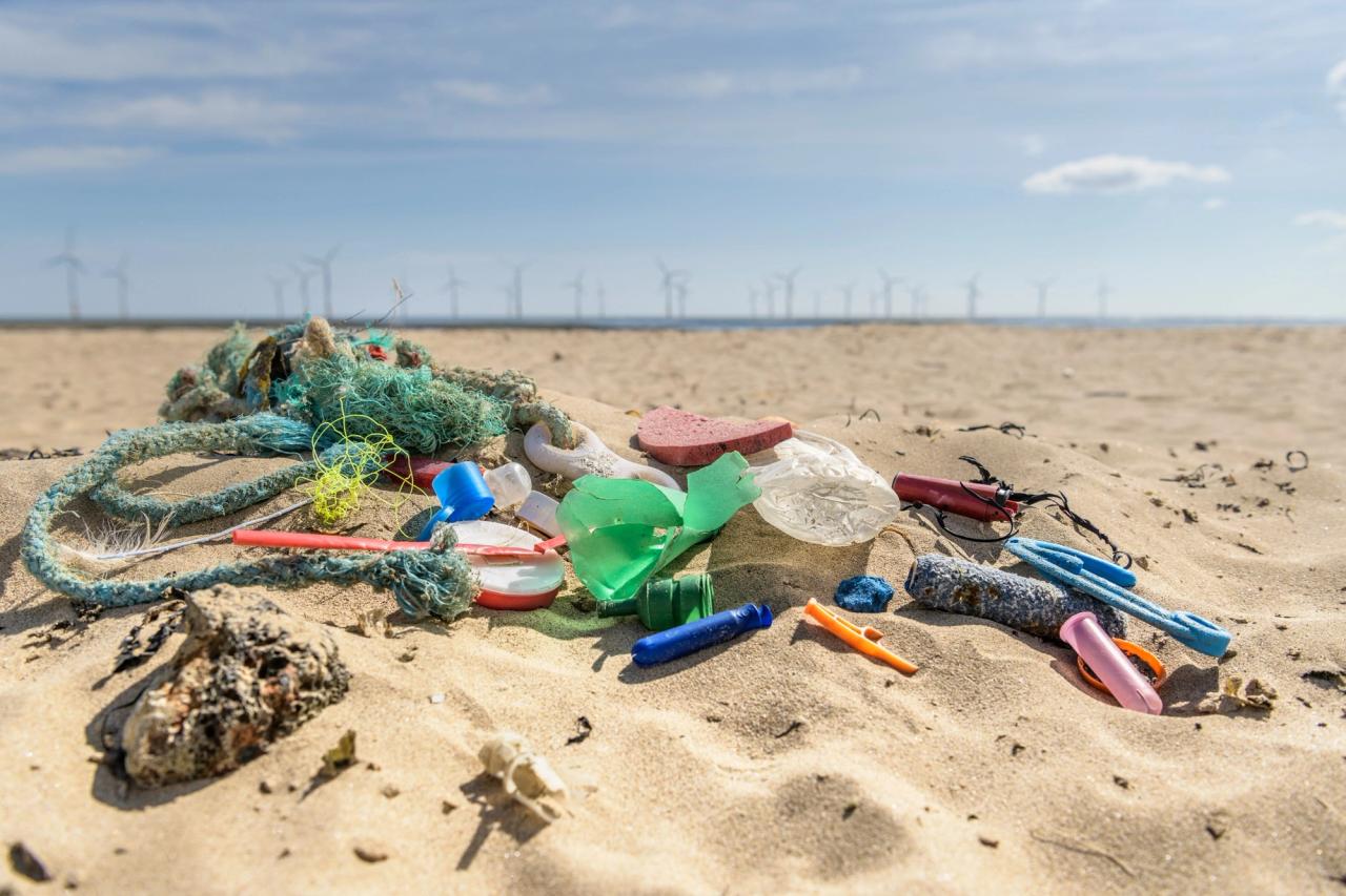 Plastic waste on a sandy beach