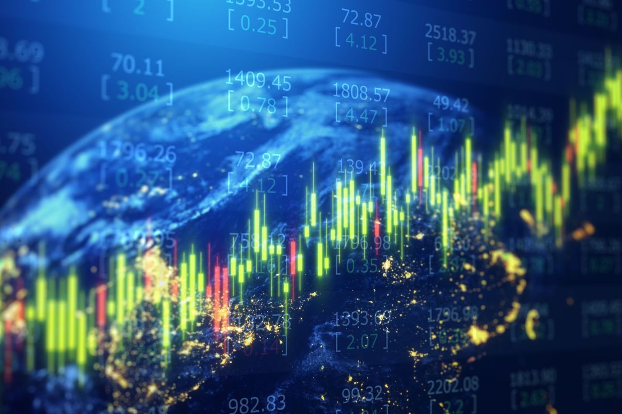 Graph of world stocks going up and down