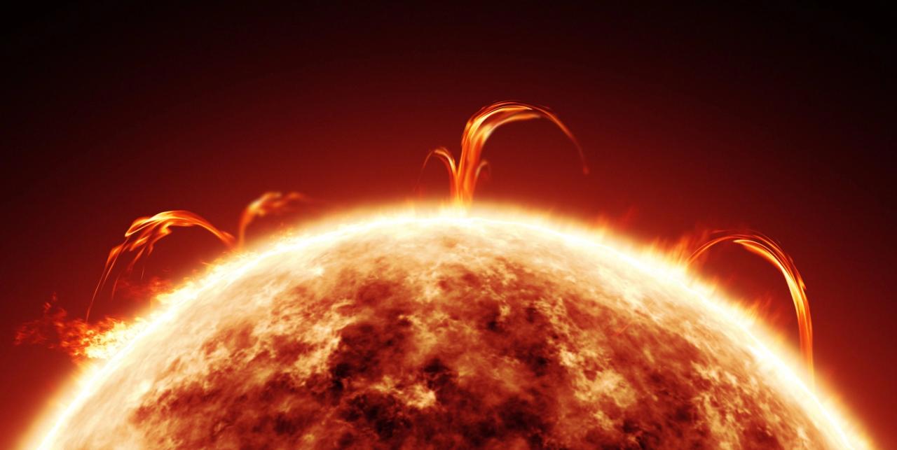 Close up of the Sun with heat and explosions on its surface