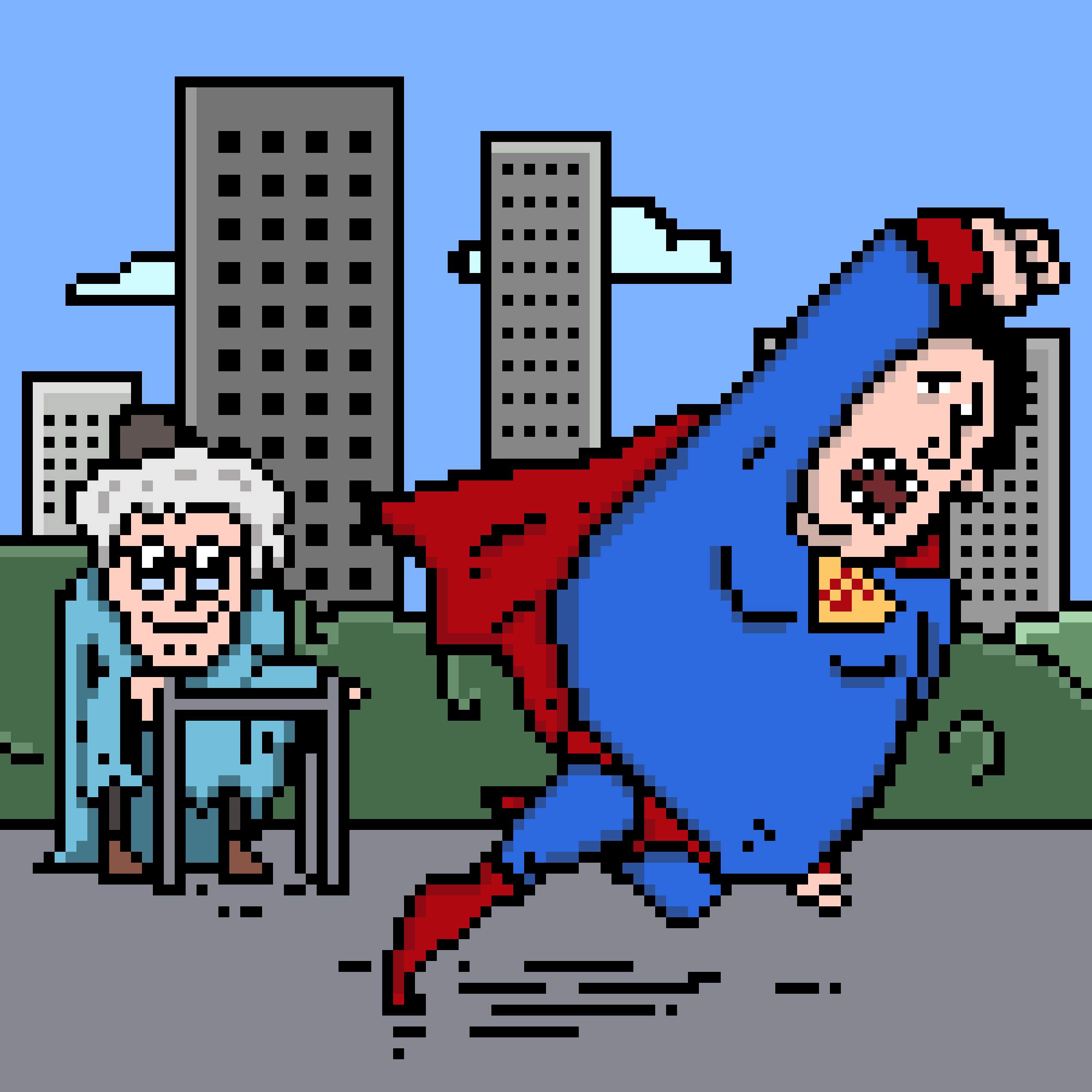 Pixel art of a failed super hero
