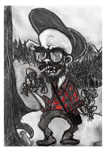 A mushroom gatherer in the woods