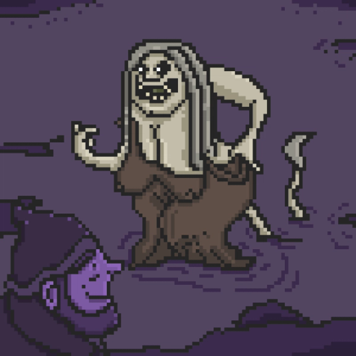 Pixel art image of Huldra enchanting and luring one of the towns folk into the water.