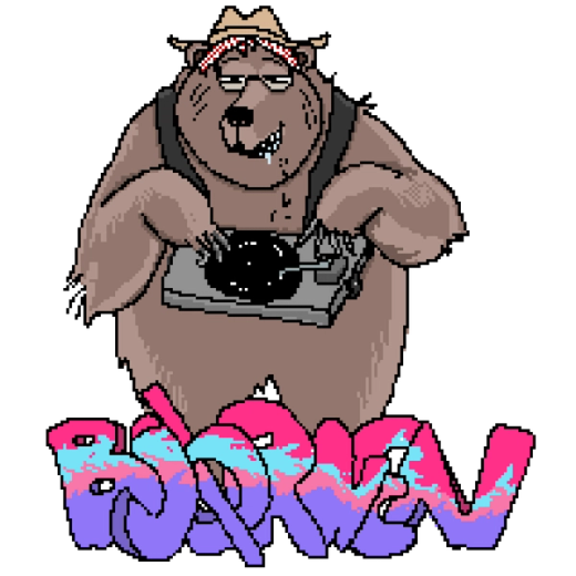 Pixel art logo of a bear