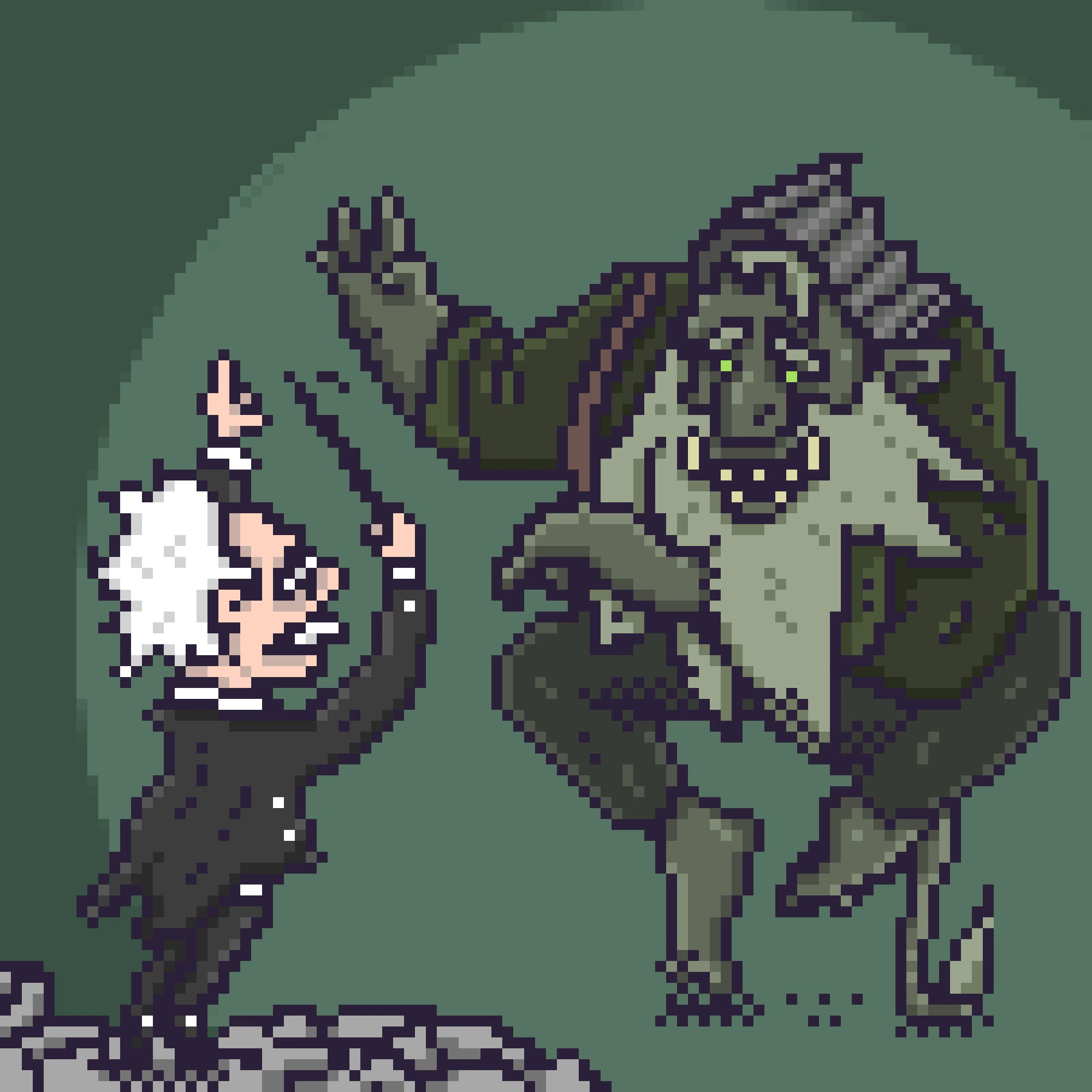 PIxel art image of Grieg conducting the Mountain King