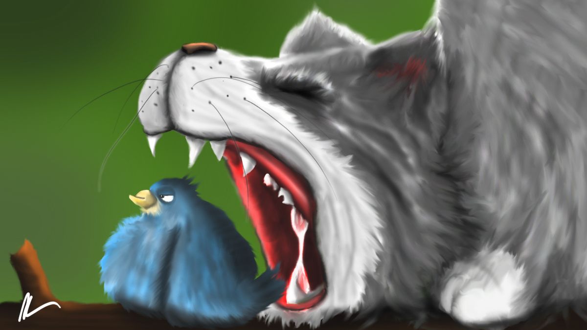 Cat eating bird