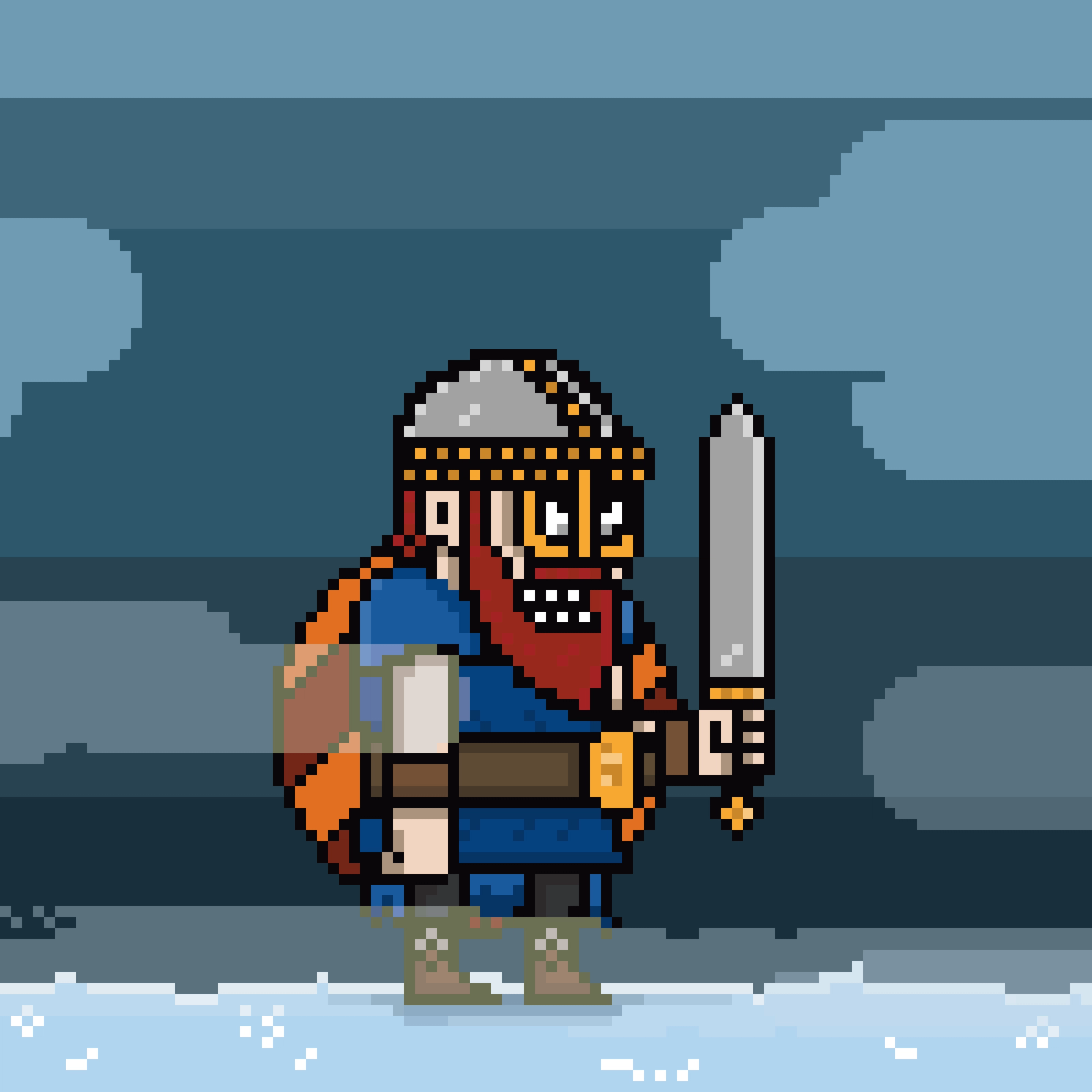 A pixelated viking