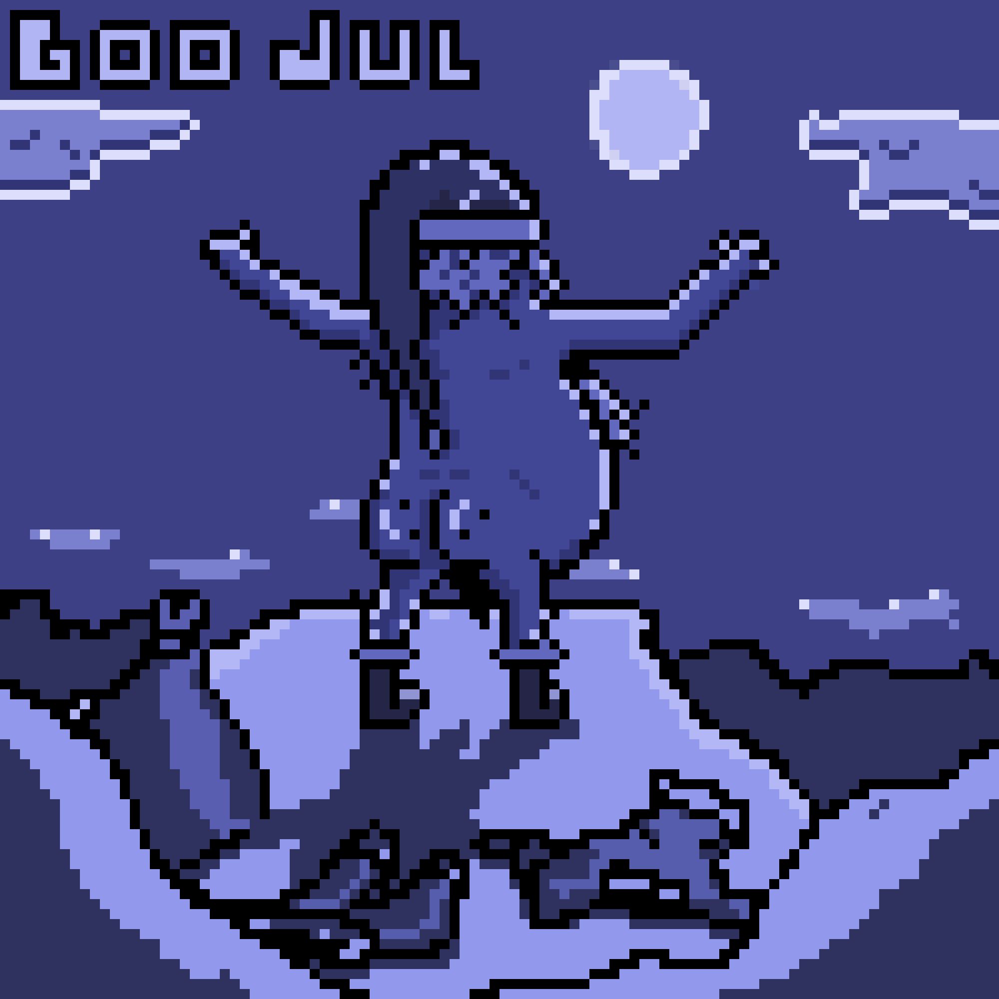 Pixel art of a christmas card where santa is streaking.