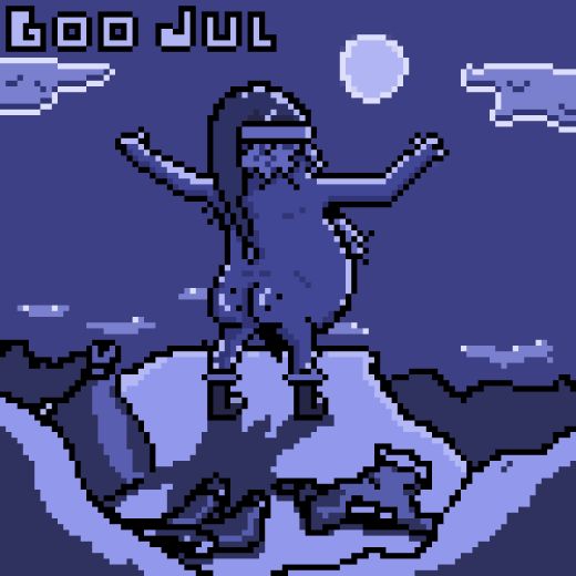 Pixel art of a christmas card where santa is streaking.