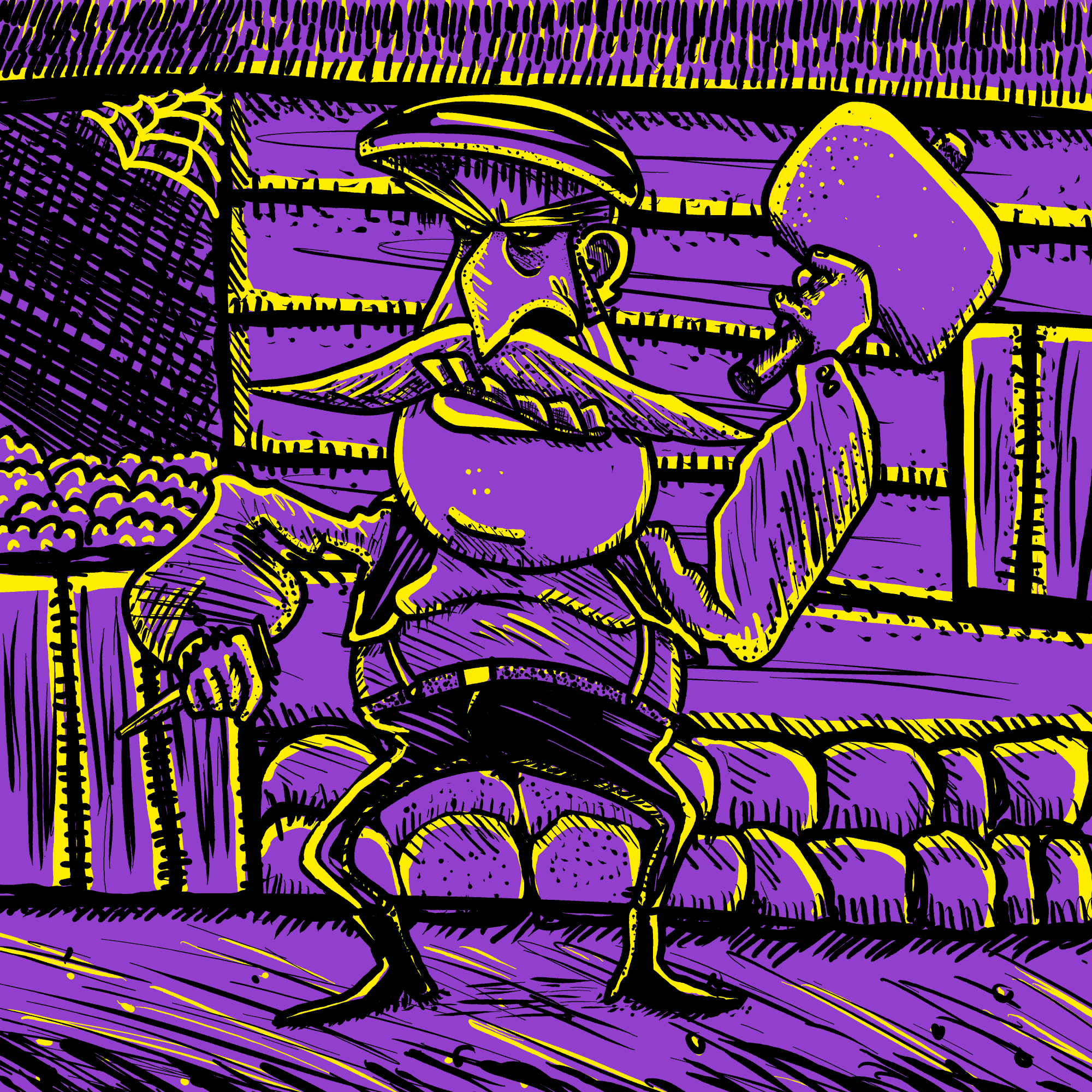 A evil looking character with a mallet