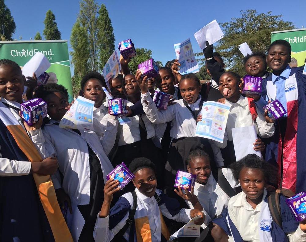 Girls received menstrual hygiene products with the support of ChildFund Zambia and the Kafue Child Development Association.