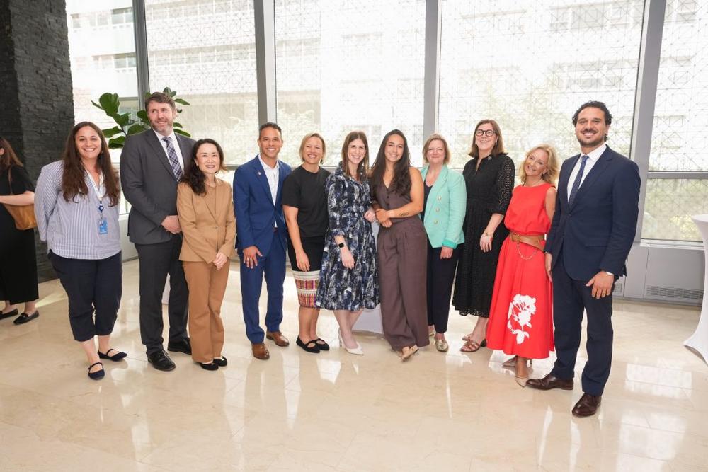 NEW YORK, NEW YORK – JULY 22: (L-R) Daphné Le Son, Jonathan Passmoor, Karen Ong, Chris Fajardo, Megan Knight, Kim Nortman, Alex Sedrick, Shannon Gallagher, Sally Horrox, Daniela Tonon, and Vitorino Oliveira attend the UN High-Level Political Forum co hosted by World Rugby, ChildFund Rugby & UN Women at the Permanent Mission of the Republic of Singapore to the UN on July 22, 2025 in New York City. The event showcases how partnerships using sports can deliver evidenced, community-led social change. (Photo by John Nacion – World Rugby/World Rugby via Getty Images)