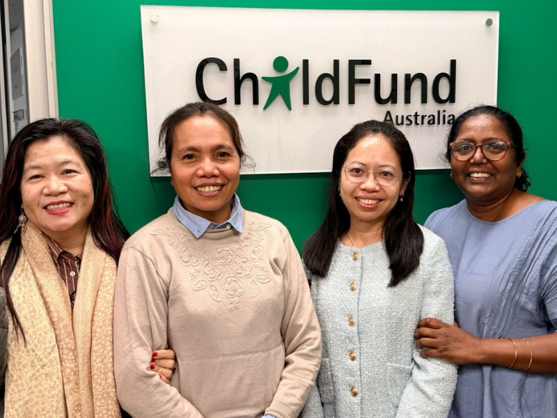 Doreen (left) with fellow ChildFund country directors from Cambodia, Timor-Leste and Vietnam. @CFA2026