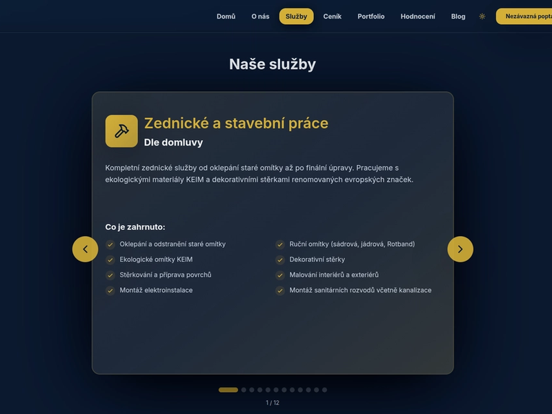 Ukázka stránky "Služby"