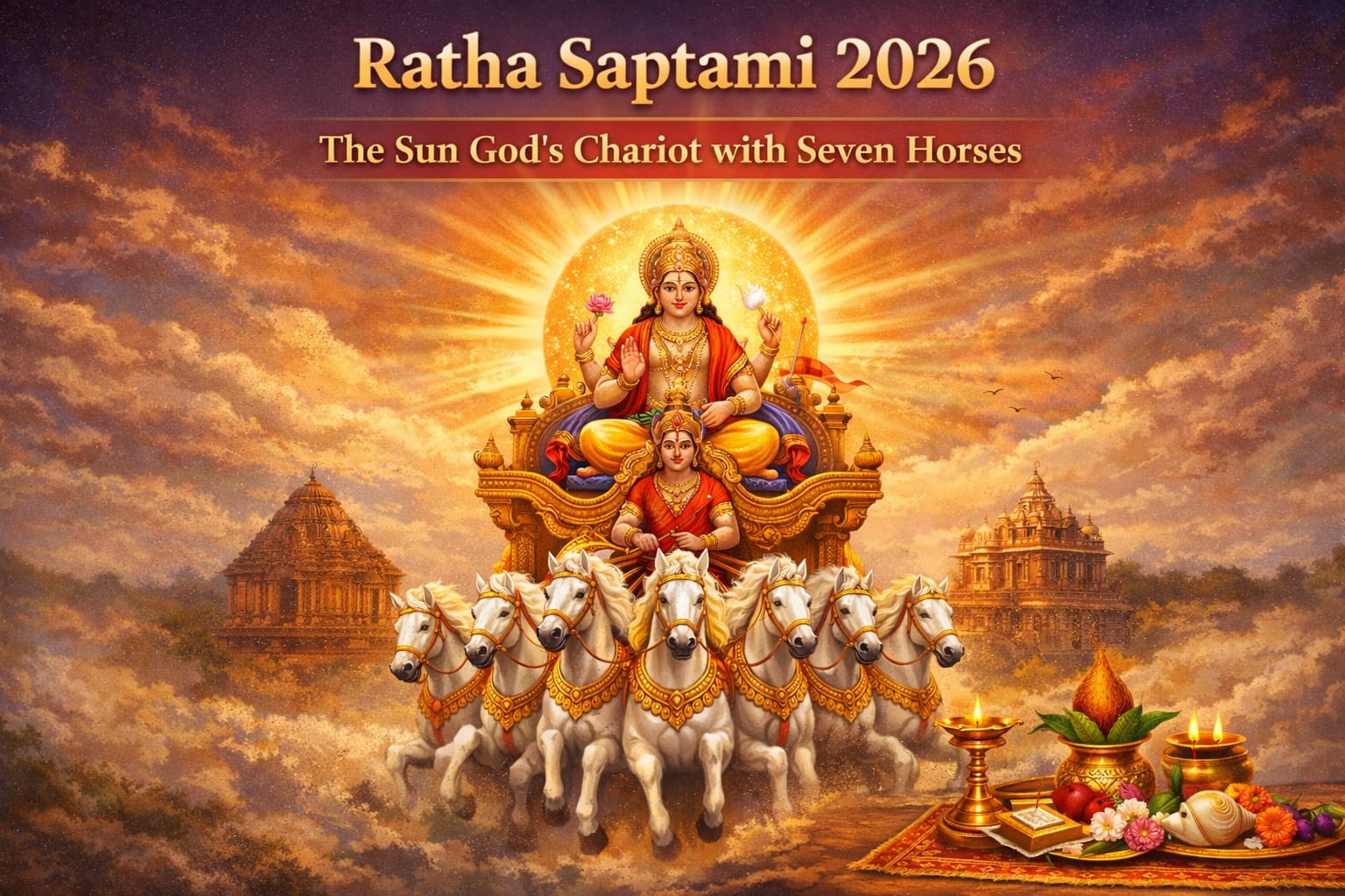 Ratha Saptami 2026 Mantras రథసప్తమి 2026లో సూర్యుడి ఆశీస్సులు పొందేందుకు 12 రాశులవారు... 59 Ratha Saptami 2026 | Symbolism of the Sun God's Chariot with Seven ...