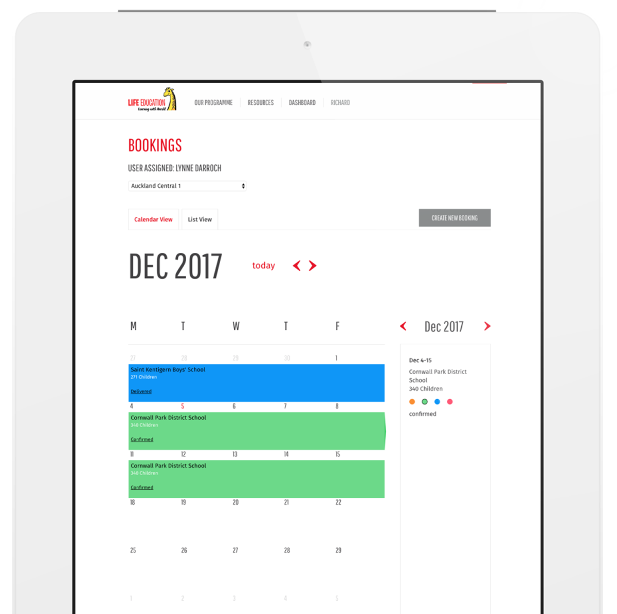 Life Ed - tablet calendar