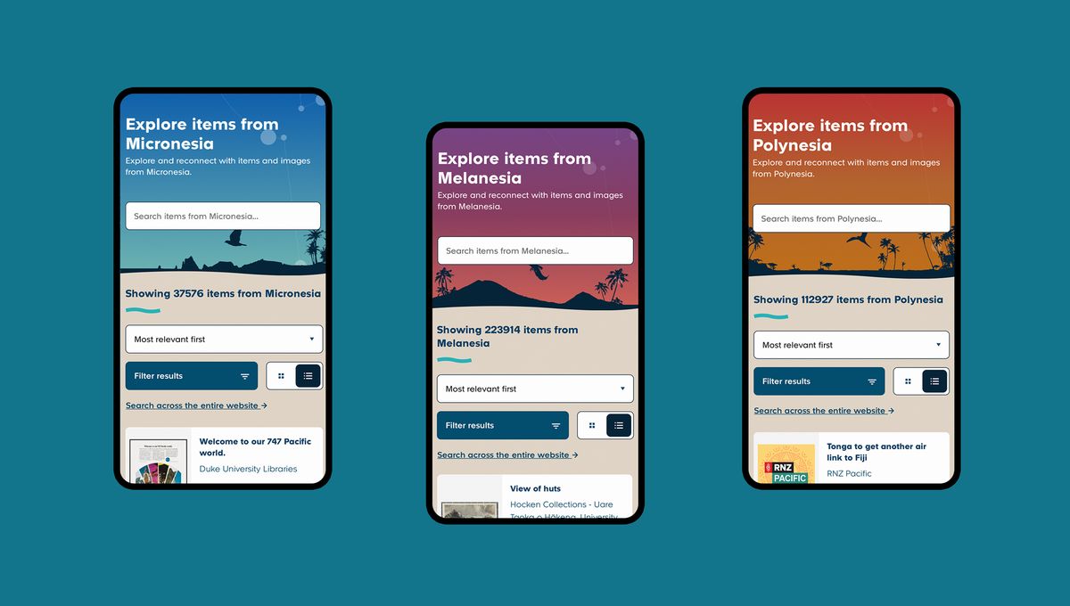 Digital Pasifik country pages for Micronesia, Melanesia and Polynesia on mobile