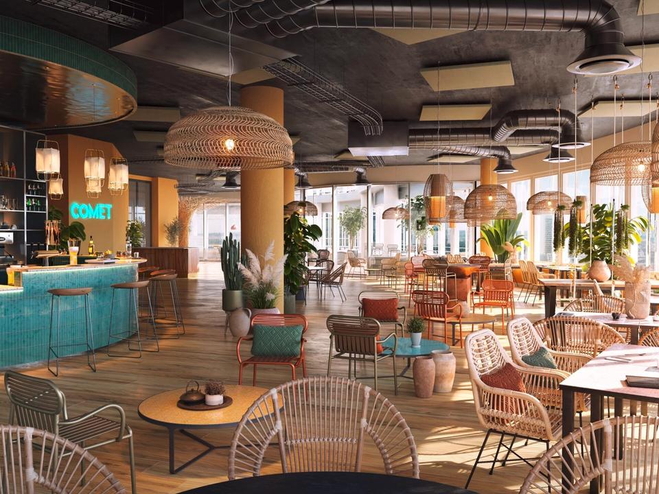 Lieu hospitality premium au design chaleureux et végétalisé chez Comet La Défense