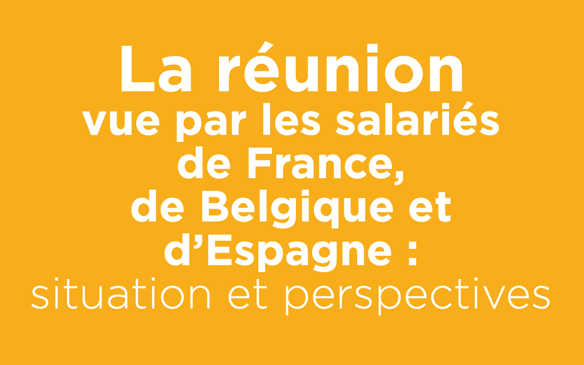Orange title card for the study: « Meetings as seen by employees in France, Belgium and Spain: state of play and outlook ».