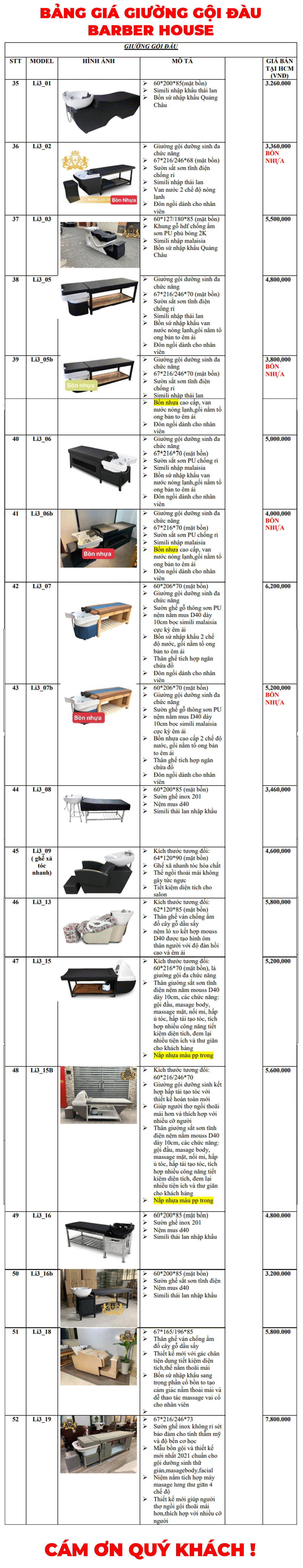 bảng giá giường gội mới nhất 2021 bảng giá giường gội mới nhất 2021