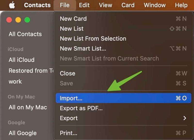 Google contacts contacts view after importing CSV. A list of contacts is shown with the export button in the top left.