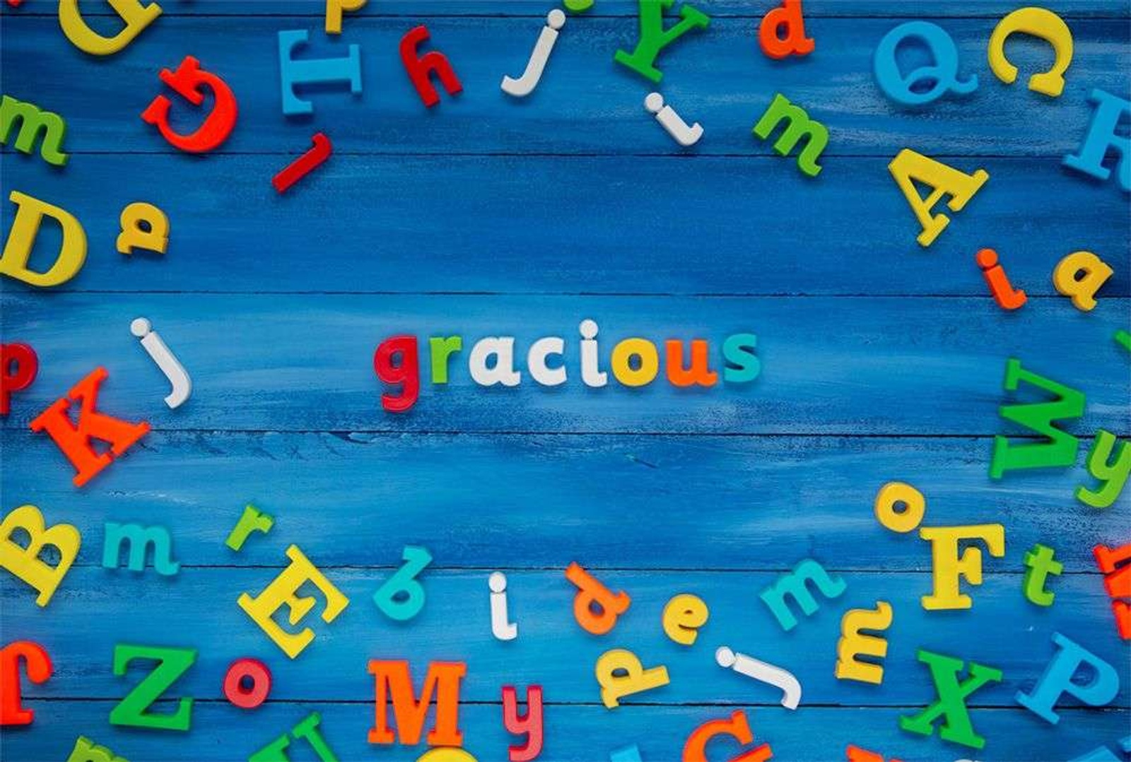 The word Gracious made up from individually placed latters.
