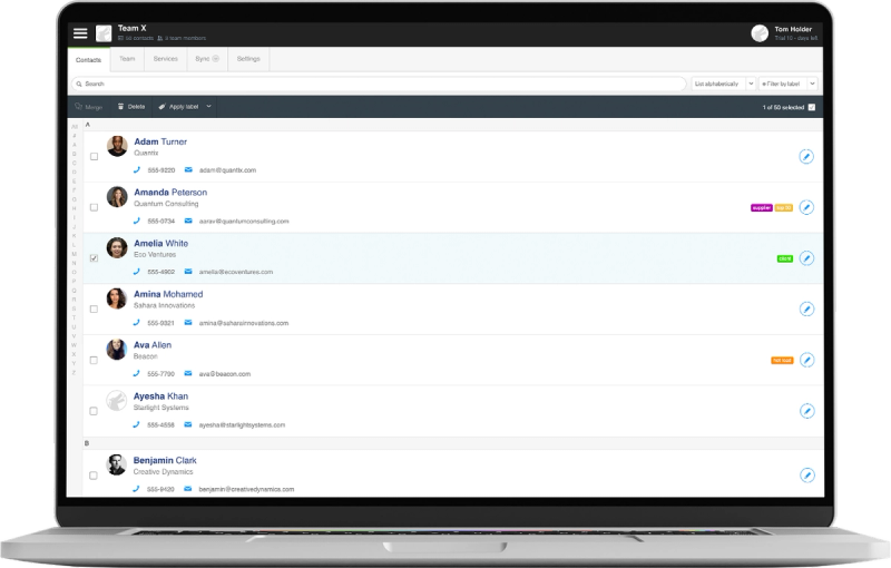 A laptop showing the Contactzilla interface.