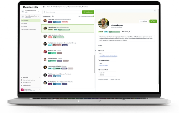 Laptop showing the Contactzilla web portal interface