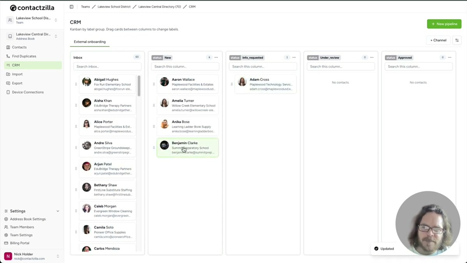 Opening a contact from the CRM view into the standard contacts directory