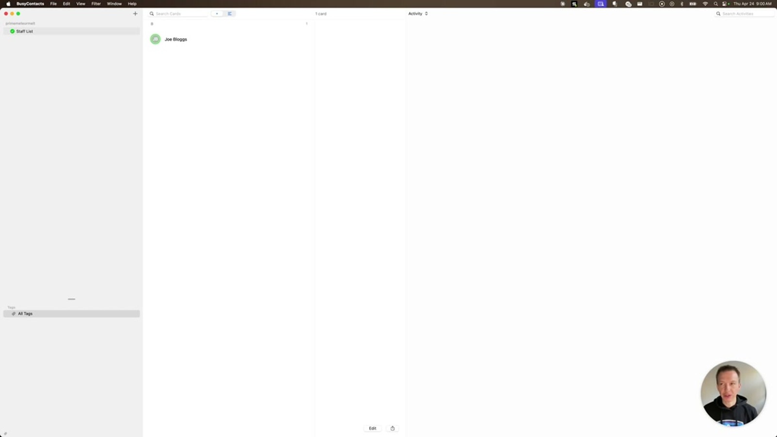 Contactzilla CardDAV Connections page showing an active device connection linked to a team member