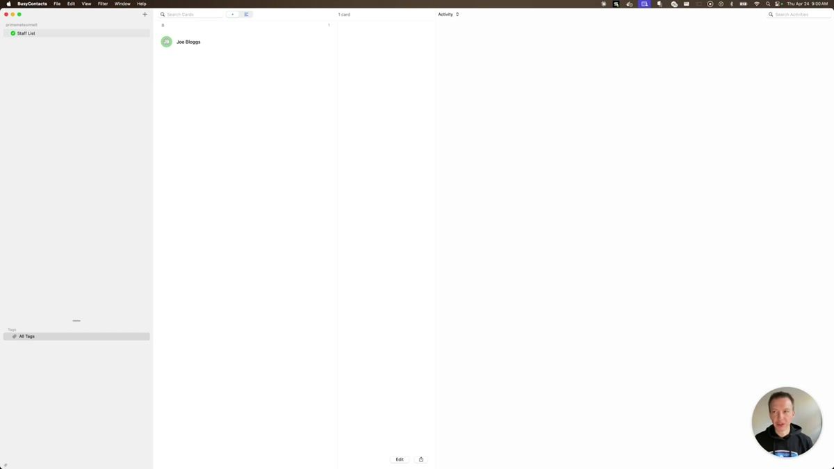 Contactzilla CardDAV Connections page showing an active device connection linked to a team member
