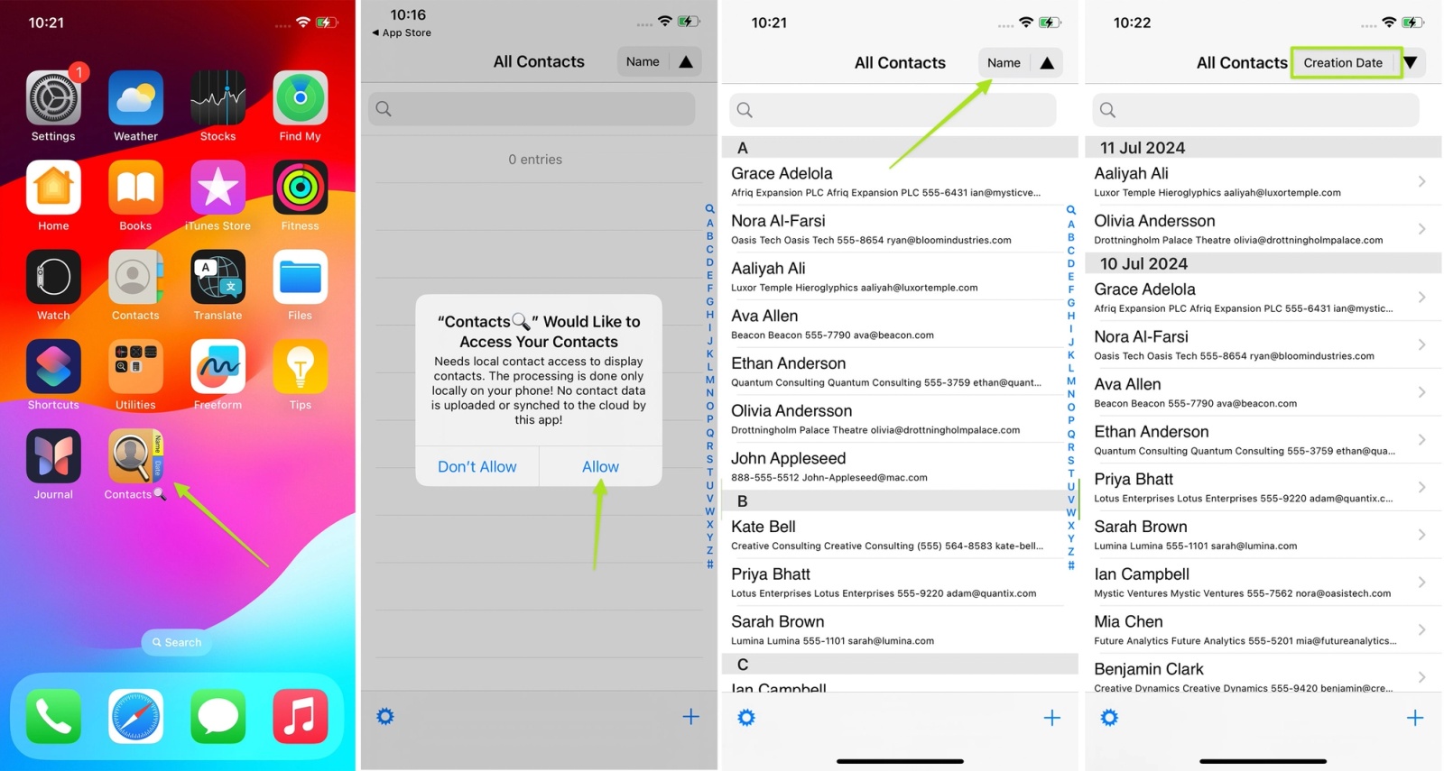 Using a third party app to sort your contacts by recently Added.