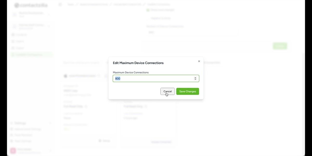 MDM connection setup showing device count field and provisioning profile download for mass deployment