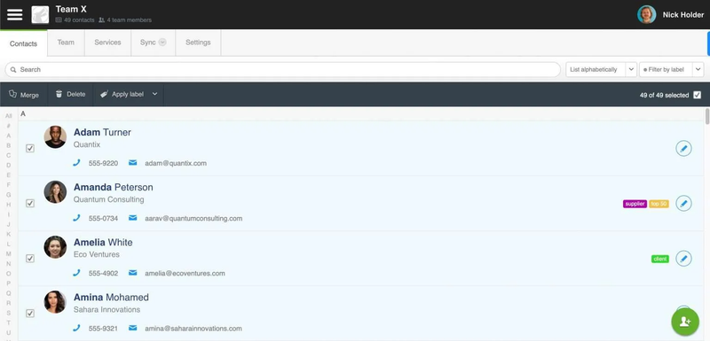 A screen shot of Contactzilla contact database software.