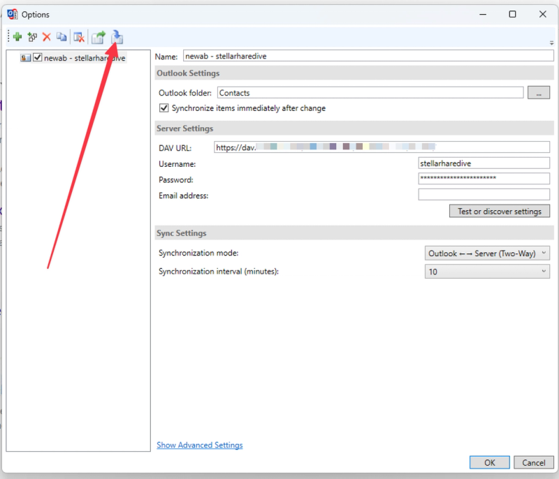 Importing the connection details into  CalDAV Synchornizer.