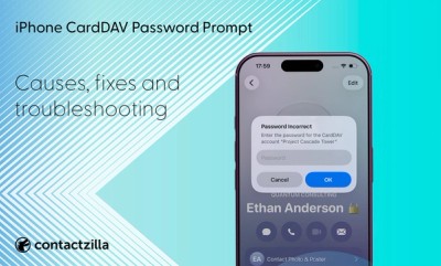 iPhone showing a CardDAV password prompt for a CArdDAV contacts account