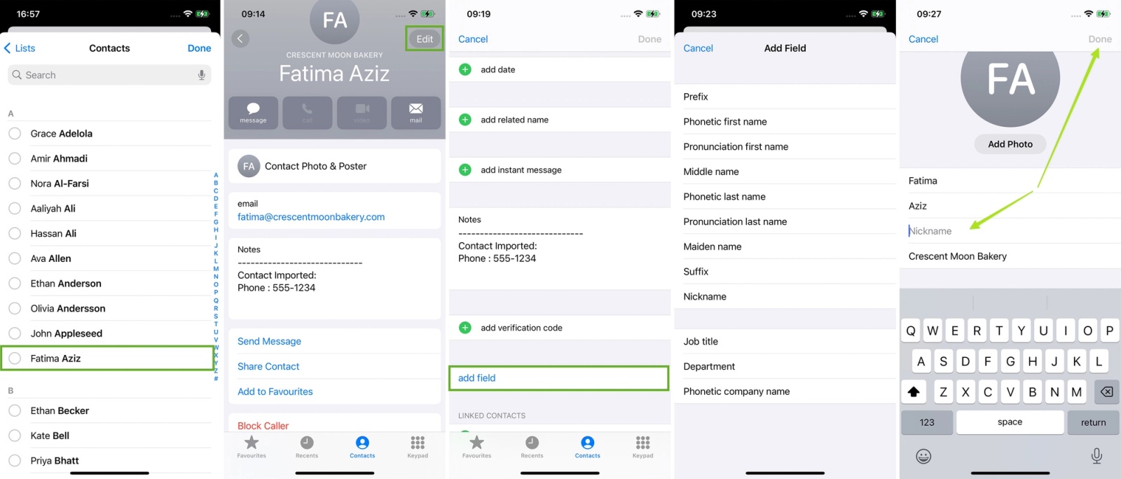 Setting up Nicknames on Iphone.