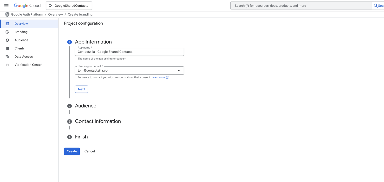Give the consent screen a friendly name that will make sense and a suitable support email (probably yours)
