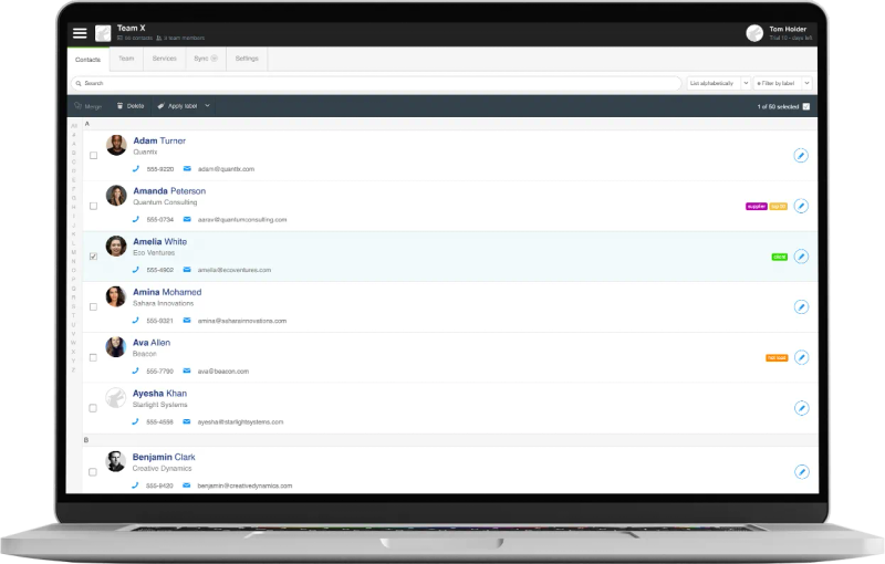 A screen shot of the Contactzilla interface on a laptop.