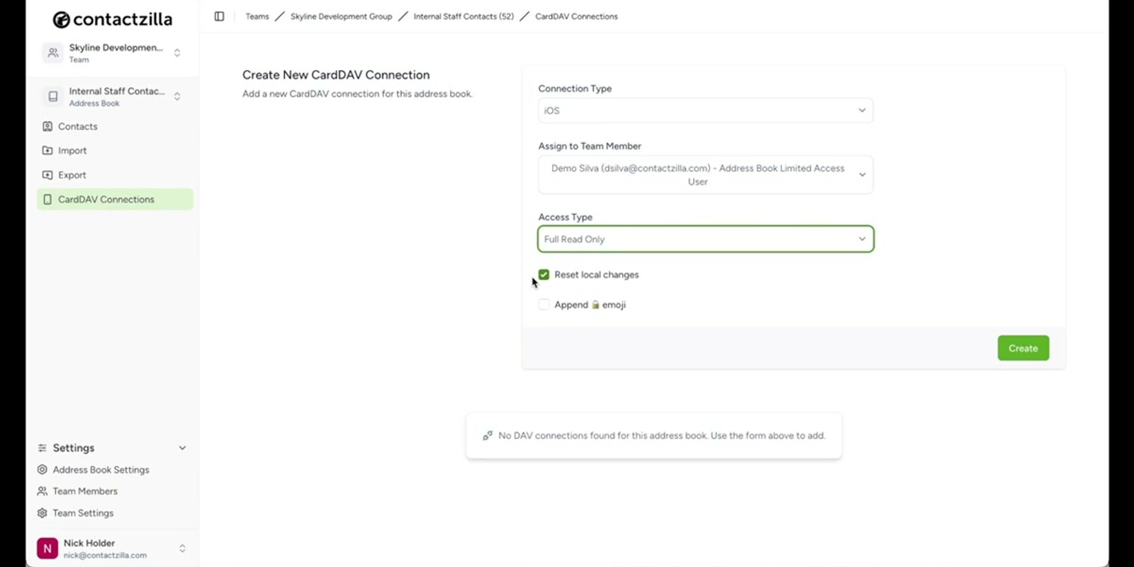 Access type selection showing Full Read Write, Full Read Only, and Selective Read Only options