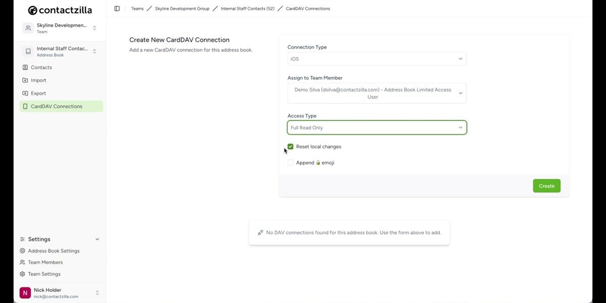 Access type selection showing Full Read Write, Full Read Only, and Selective Read Only options