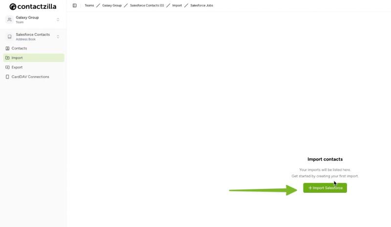 Begin Salesforce contact import in Contactzilla by clicking “Import Salesforce” button.