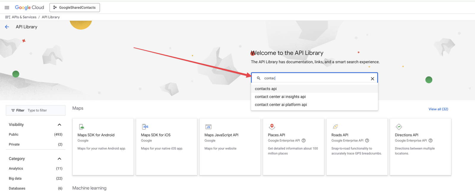 Find the Contacts API to enable