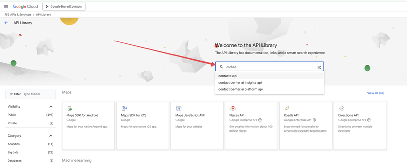 Find the Contacts API to enable